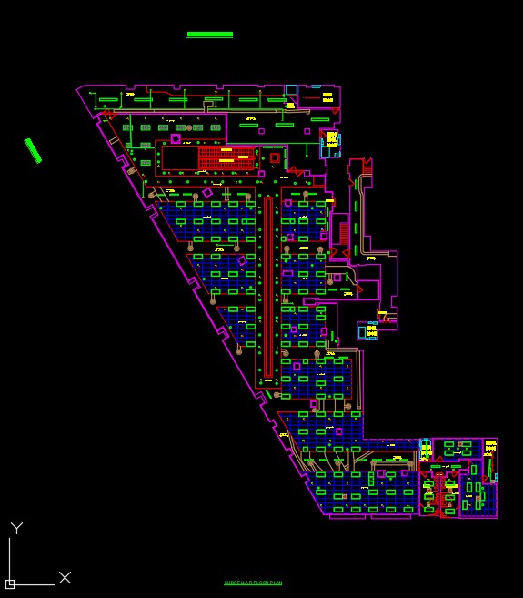 AutoCAD subcellar floor plan of 1880 Broadway showing walls, ceiling grid and equipment drafted from laser scan data
