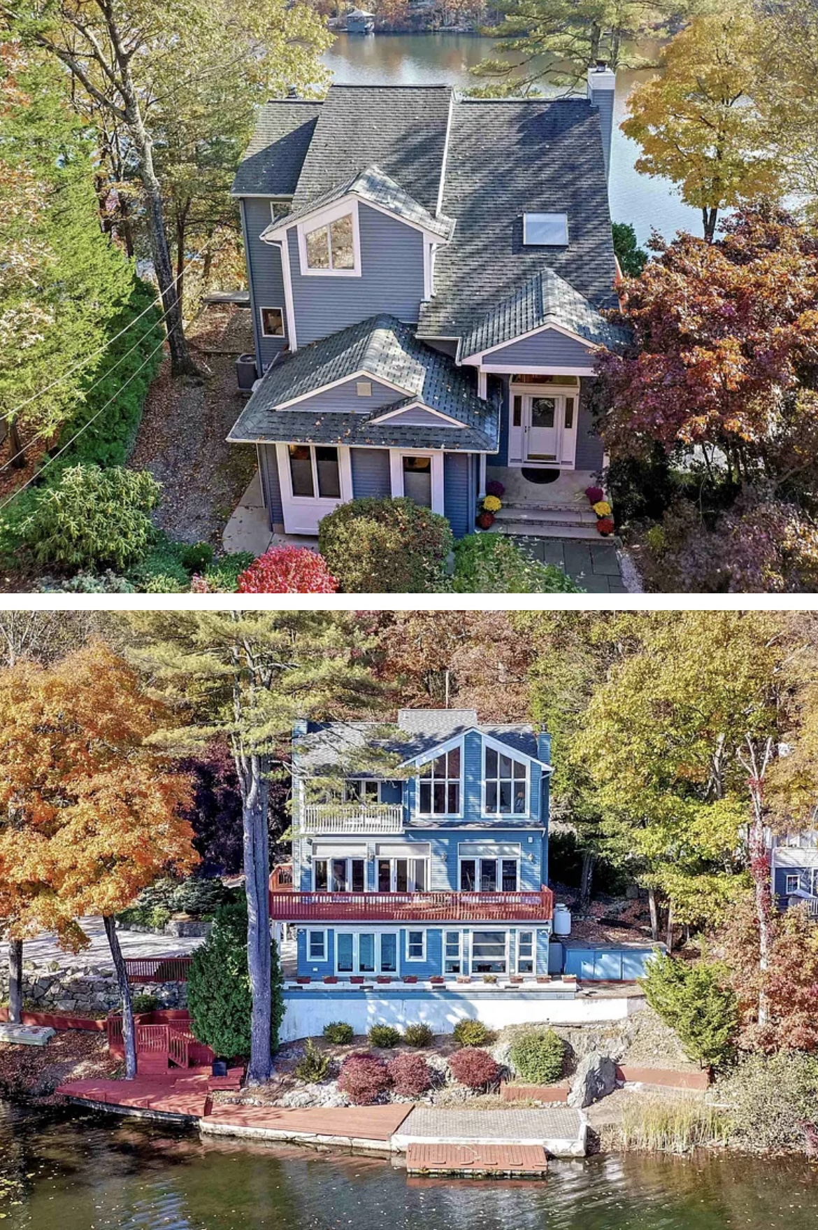 Aerial before and after photo of a private residence in Bloomingdale, NJ