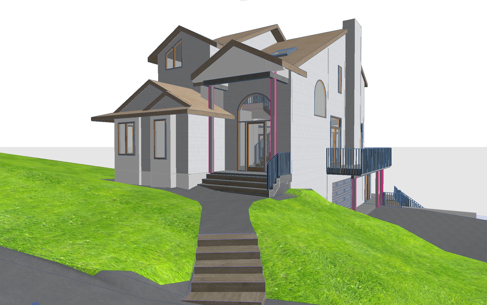 ArchiCAD 3D rendering of a private residence in Bloomingdale, NJ, front entry detail