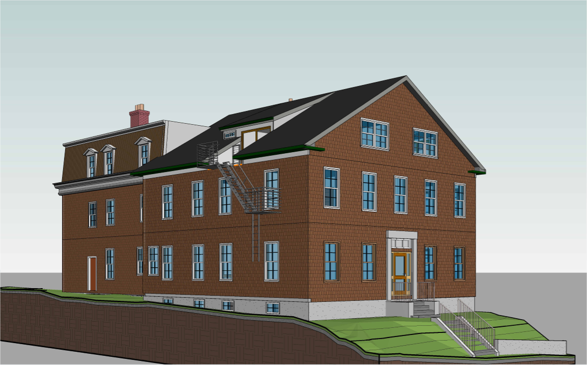 3D rendering of the Brown University apartment building, 20 Olive Street