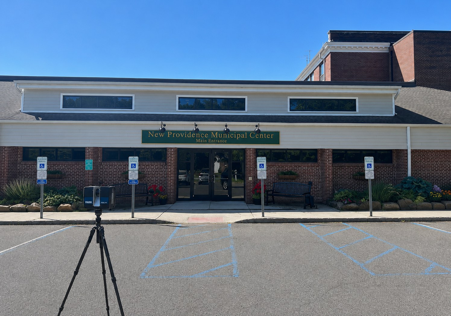 Front entrance of the New Providence Municipal Center at 360 Elkwood Ave, New Providence, NJ