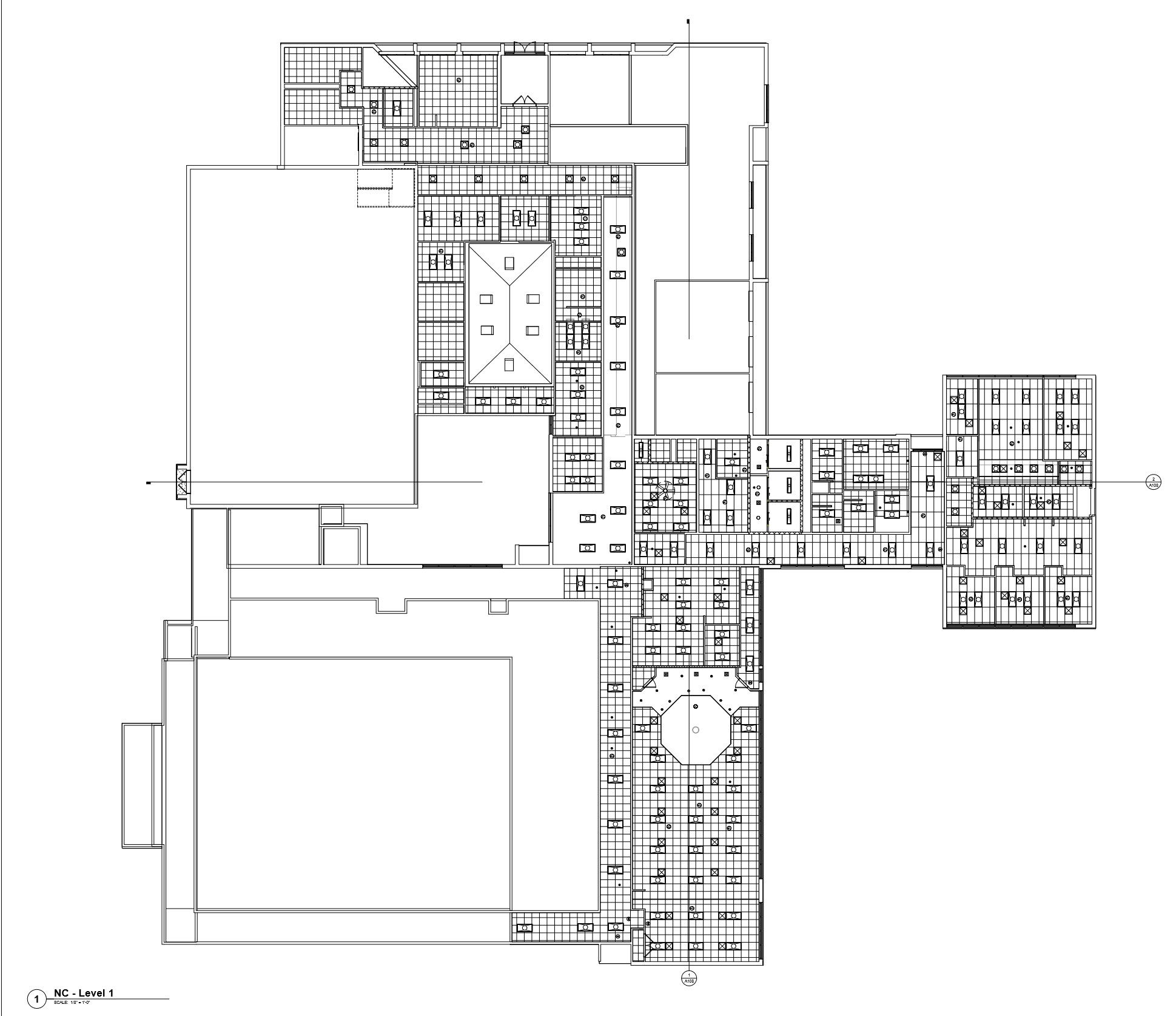 Reflected ceiling plan of the New Providence Municipal Center showing ceiling grids and fixtures