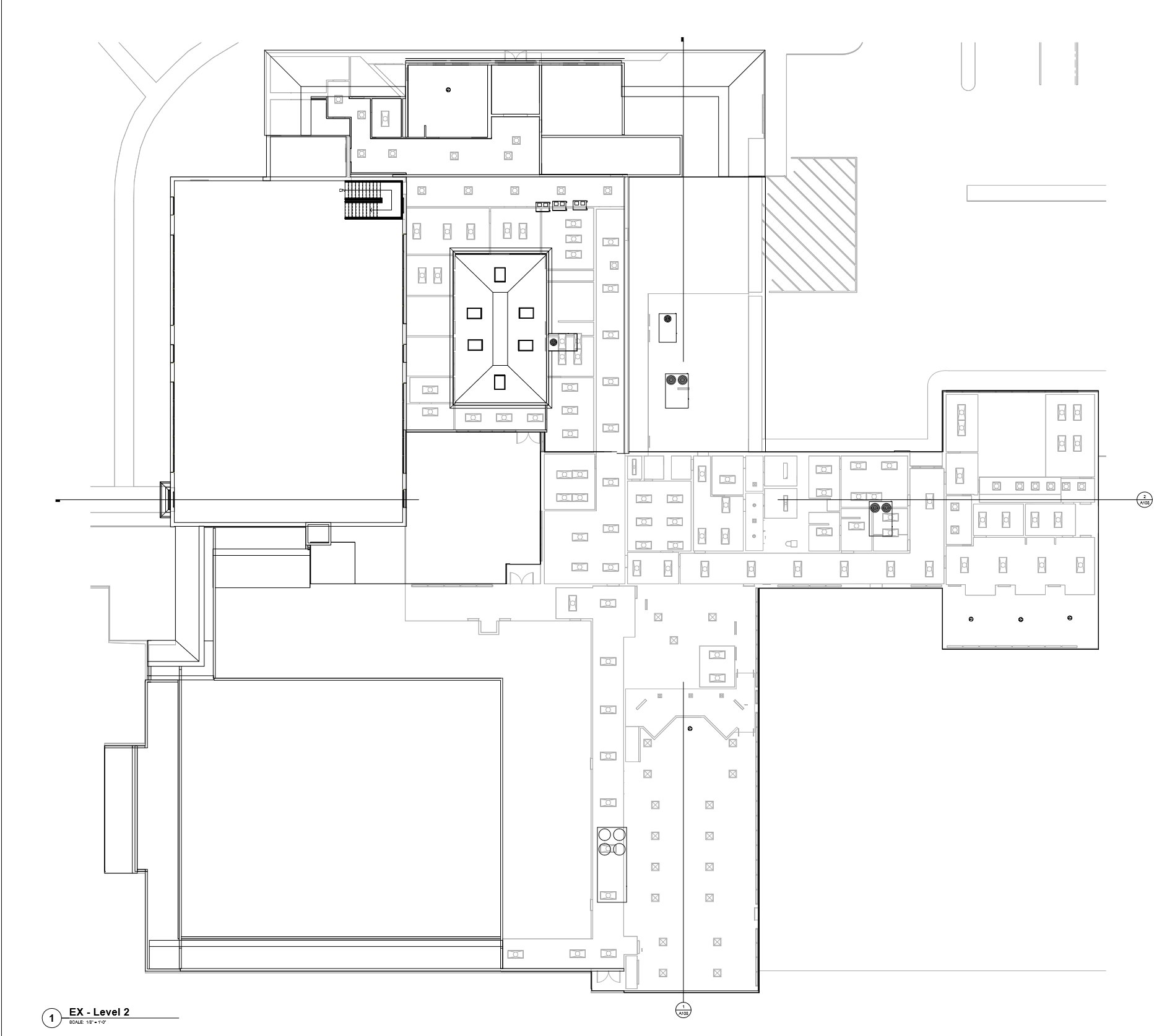 Existing level 2 floor plan of the New Providence Municipal Center drafted from laser scan data