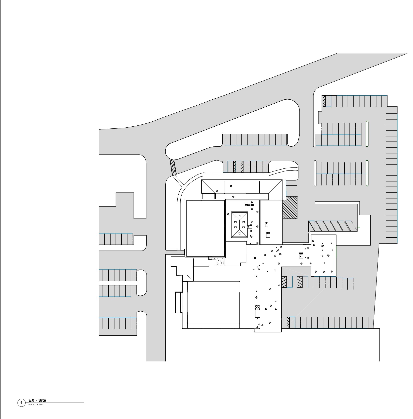 Existing site plan of the New Providence Municipal Center showing buildings, parking lots and drives
