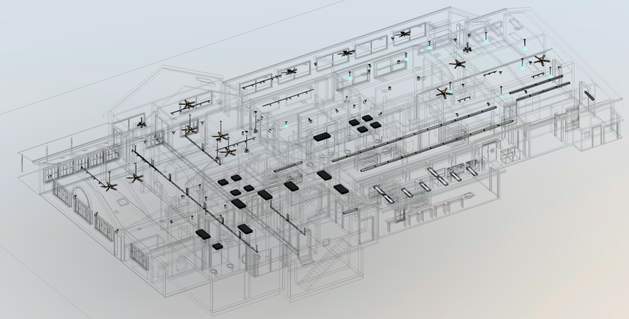 3D light and ceiling fixtures model of The Mason Jar restaurant, Mahwah, NJ