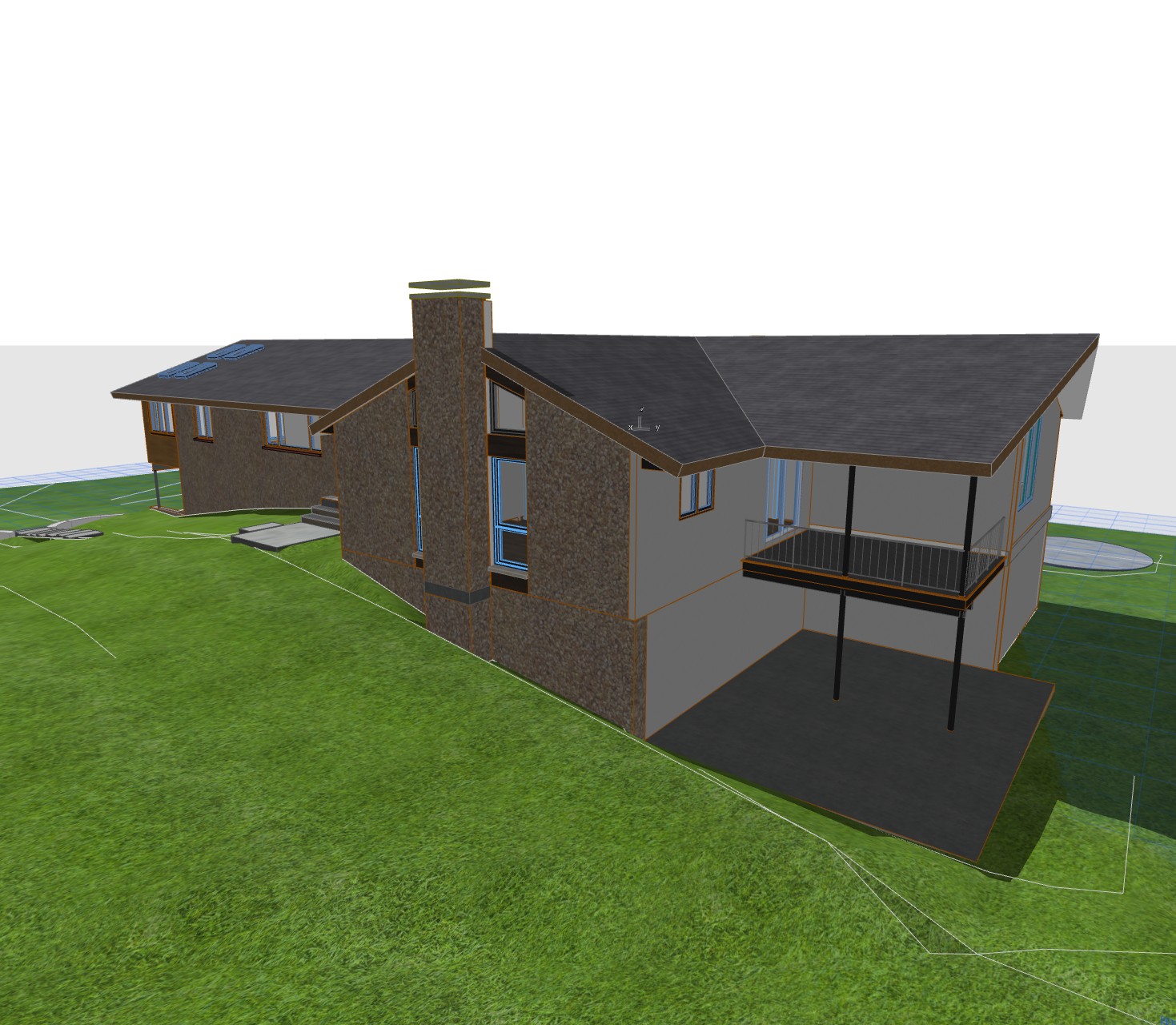 ArchiCAD 3D rendering of a private residence in Ramsey, NJ, front exterior chimney side