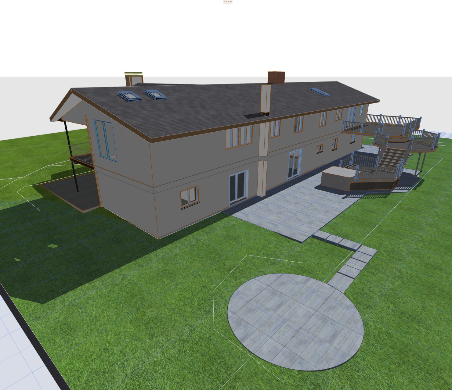 ArchiCAD 3D rendering of a private residence in Ramsey, NJ, rear exterior patio side