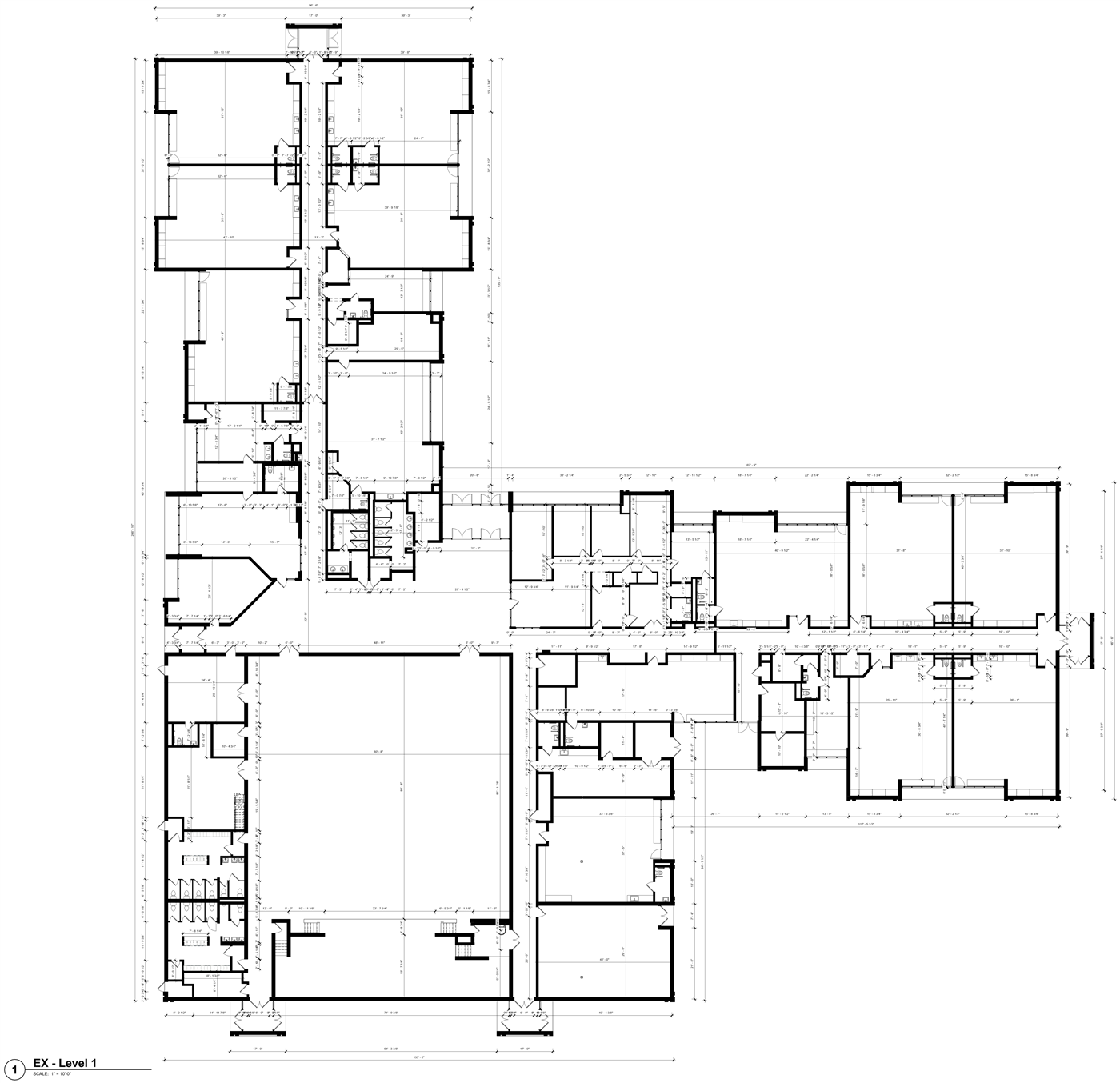 Full existing conditions floor plan of a school building in Vineland, NJ